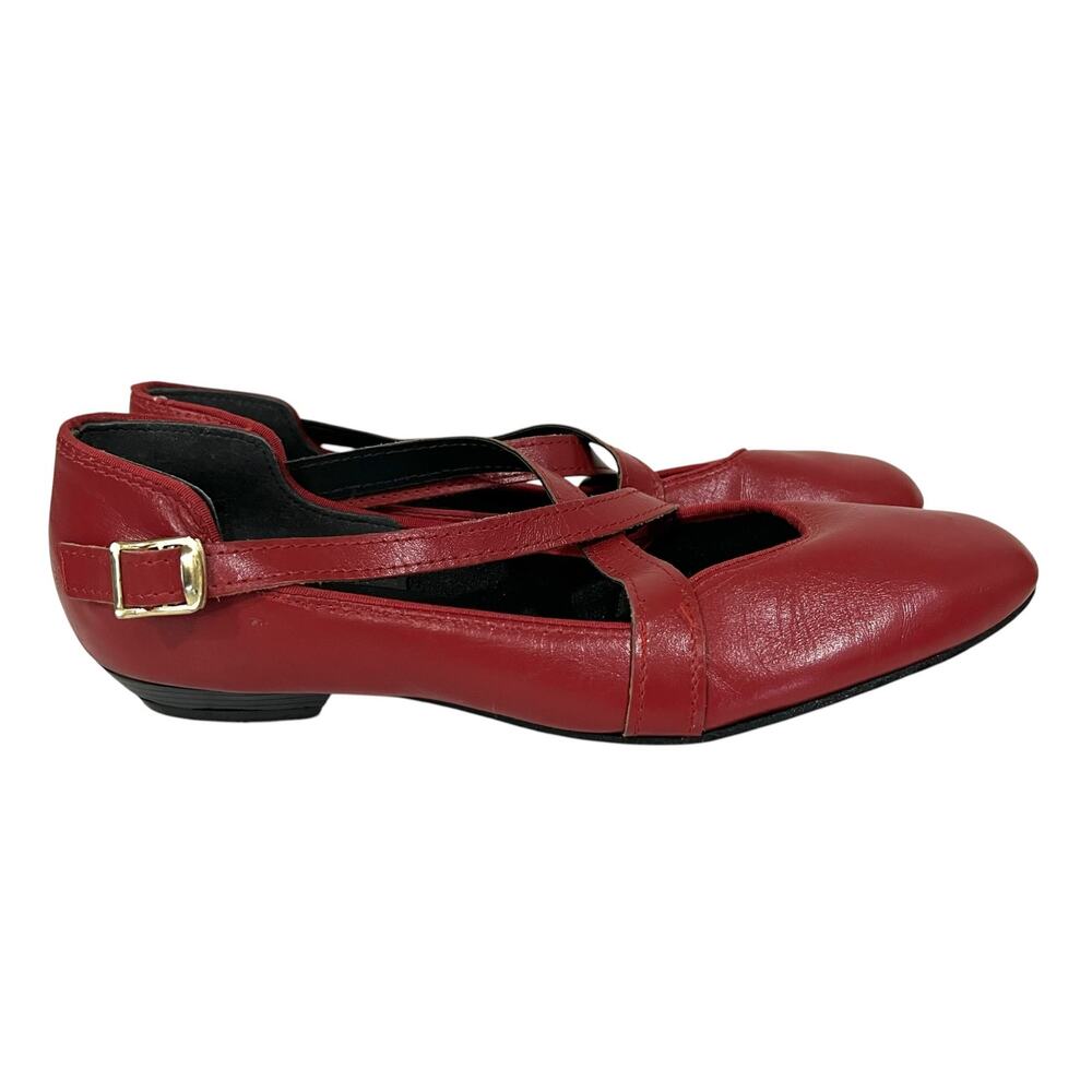 Tic Tac Toes Red Leather Dance Shoes Crisscross Straps Buckles Womens 8 USA
